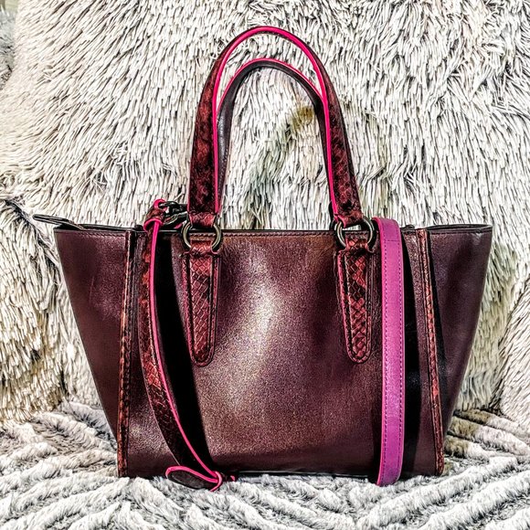 EUC - COACH CROSBY CARRYALL 21 w/EDGEPAINT AND PYTHON EMBOSSED HANDLES (F20894) - Picture 2 of 12